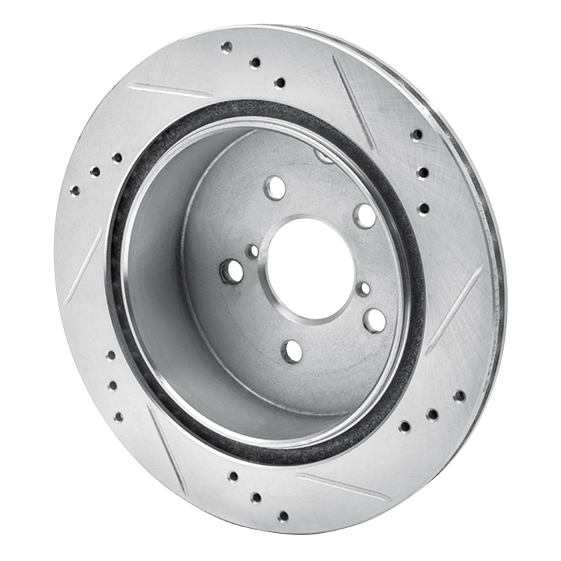 Subaru Forester Brake Rotor (1) - Rear Left - R1 Concepts - Drilled & Slotted - Silver - `14-`18